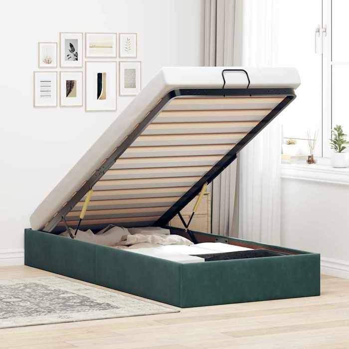 CHIC Lit adulte 1 place - 90x200 cm Structure/Cadre de lit ottoman vert foncé 90x200 cm velours #Sara86694