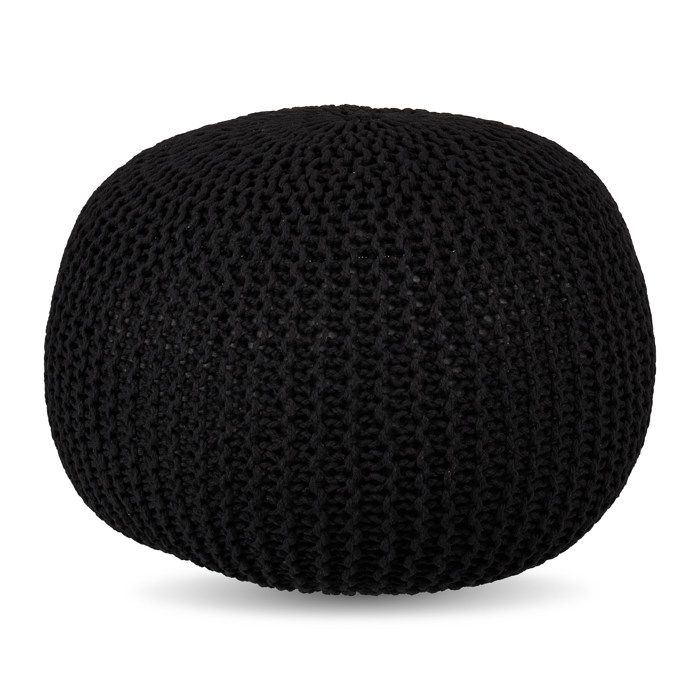 Pouf Relaxdays tricoté HxP : 33 x 46 cm rembourrage en polystyrène coussin de sol rond tabouret Boho pouf noir