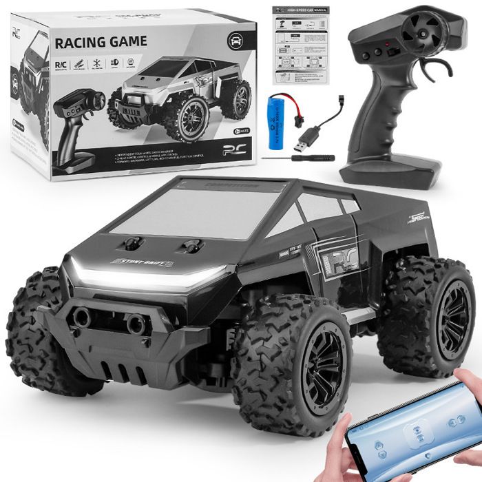 Voiture télécommandée pour enfants - Deux modes de contrôle - Lumières tendance - 2 vitesses - Cadeau de Noël - Noir