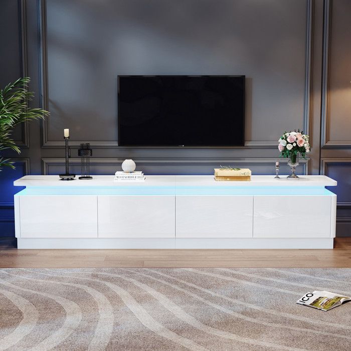 Meuble TV avec éclairage LED Console TV avec 4 Tiroirs Meuble de Salon Armoire De Télévision Haute Brillance 180 x 45 x 40 cm
