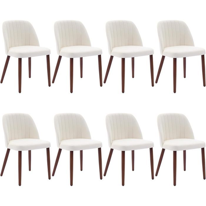Lot de 8 Chaises de Salle à Manger Chaise de Cuisine Chaise de salon Dossier en Tissu et Pieds en Bois beige