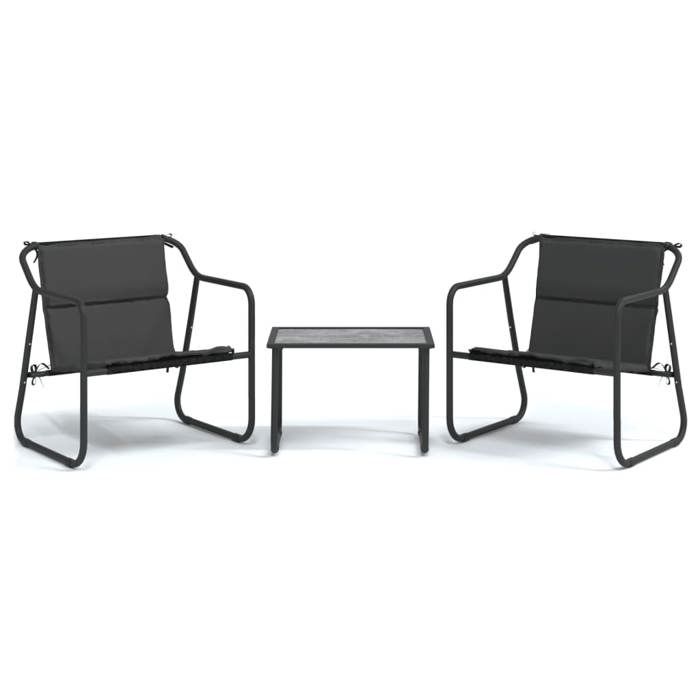 Salon de jardin avec coussins - BURKE - 3 pièces - Anthracite - Acier enduit de poudre - Textilène - Table 60x40x40 cm