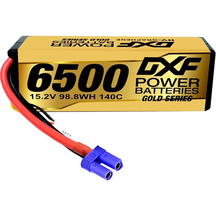 DXF Batterie LiPo 4S 6500mAh 15,2V 140C – Lot De 2 Avec Connecteur EC5 – Pour RC 1/8 Et 1/10, Compatible Losi, Associated, HPI – Puissance Et Endurance