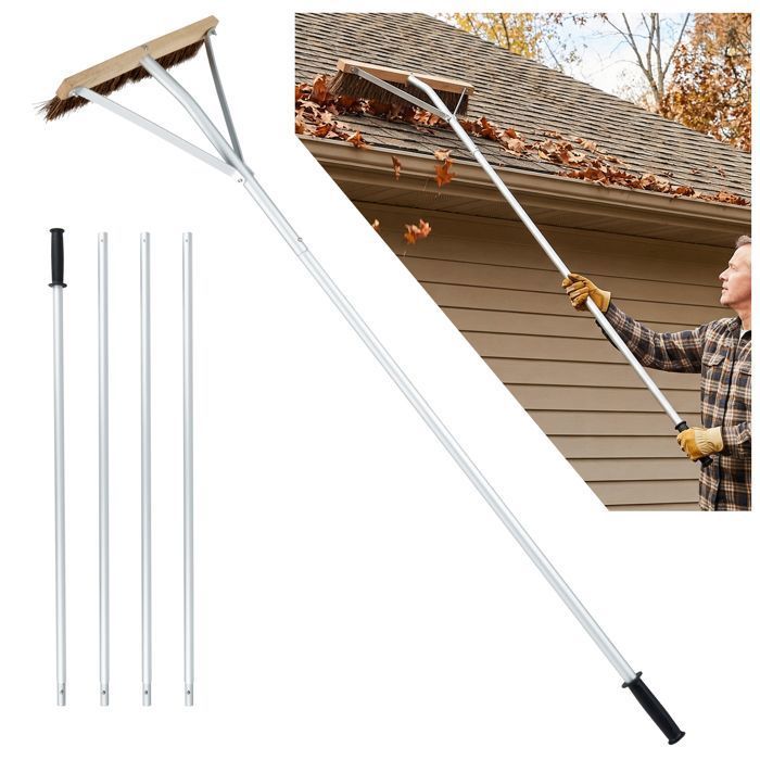 Outil de Nettoyage de Toit COSTWAY Réglable 165-626 CM 5 Perches d’Extension en Aluminium pour Feuilles Aiguilles de Pin Sol