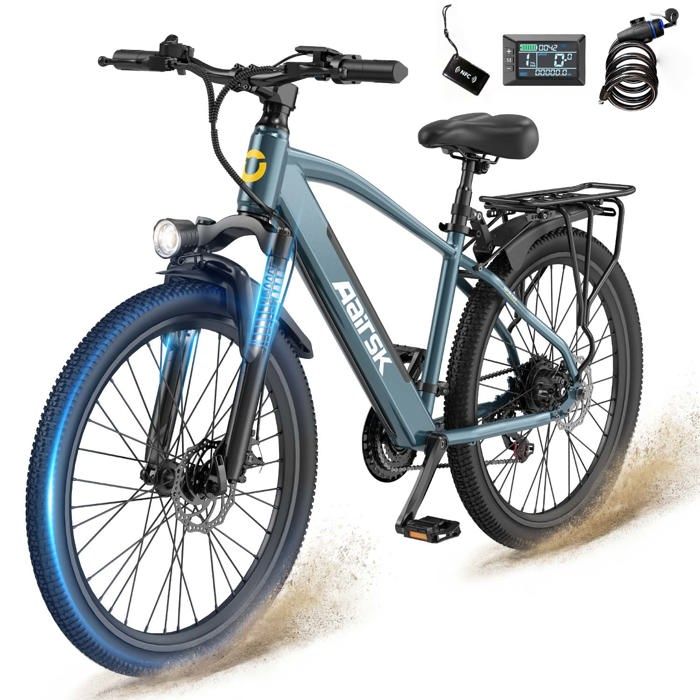 Vélo Électrique Adulte - 26 Pouces - Moteur 250W - Batterie Amovible 36V - Autonomie 30-60 km - Shimano 7 Vitesses - Accessoires