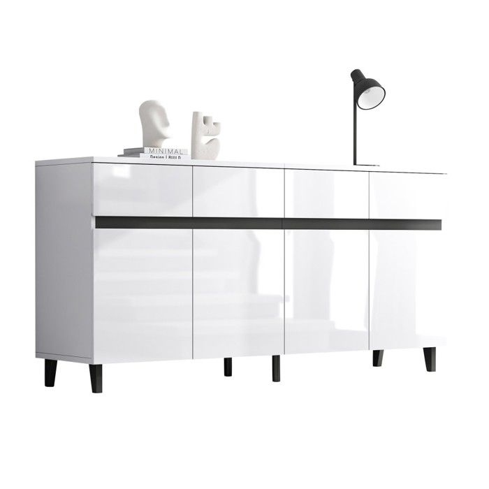 Buffet Bahut Blanc Laqué 160x40x68cm Meuble dAngle avec 4 Tiroirs 2 Portes et Étagères Réglables Rangement Moderne Buffet Bahut Blanc Laqué 160x40x68cm Meuble dAngle avec 4 Tiroirs 2 Portes et Étagères Réglables Rangement Moderne
