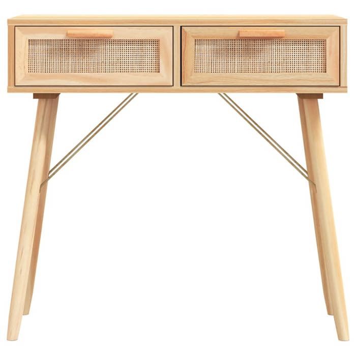 Grand Table dAppoint Brun - LEMON® Table console - Console DENTREE Marron - 80x30x75cm - Bois massif pin /rotin naturel 632 Solde