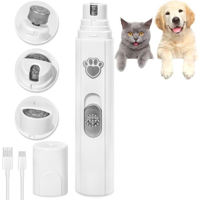 Lime à Ongles Électrique pour Chat et Chien 2 Vitesses Lime à Ongles Rechargeable pour Chien Silencieuse 45dB 3 Ports Convient