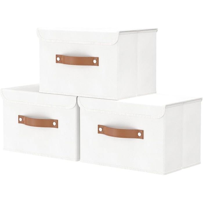 Boîte Range pour Vêtement 38 x 25 x 25 cm Panier de Rangement Pliable avec Couvercle et Poignée Large(3-Pack) Bl BOITE DE RANGEMENT