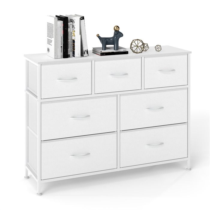 Commode 7 Tiroirs en Tissu Non-tissé pour Chambre Blanc