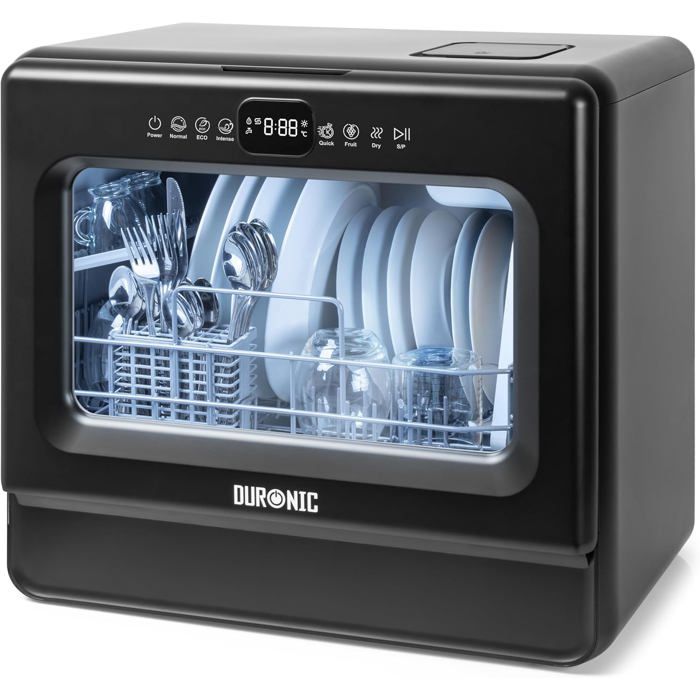 Duronic DW10 BK Lave-vaisselle de table 1050W Lave vaisselle posable compact Gain de place pour petite cuisine 5 programmes de lavag