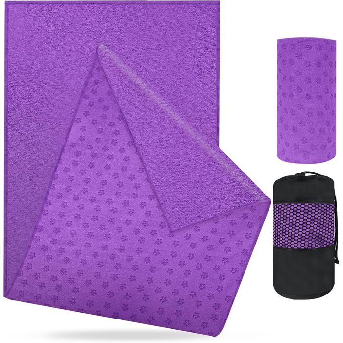 Serviette de Yoga Serviette de Tapis de Yoga Antidérapante 183 x 63cm Microfibre Yoga Serviettes Couverture avec Sac Voilet