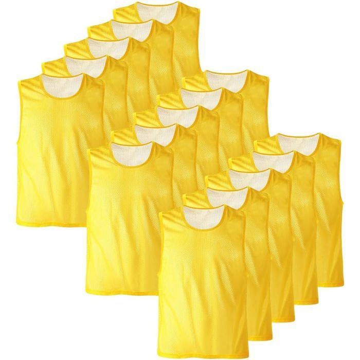 Lot de 15 Chasuble Jaune ajourée simple de taille Small gilet dentrainement Lot de 15 Chasuble Jaune ajourée simple de taille Small gilet dentrainement