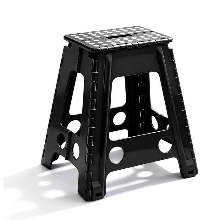 Tabouret Pliant Escabeau Portable avec Poignée de Transport - Haut. 45 cm Charge Max 150 kg Stable - Intérieur/Extérieur Noir