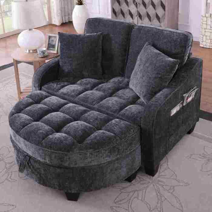 Canapé Convertible 2 en 1 avec Pouf Coffre Tissu Respirant Doux Bois dEucalyptus Durable pour Petit Salon Noir