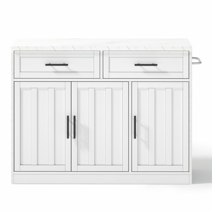 Îlot central de cuisine blanc 120 x 60 x 91 cm – MDF – 2 tiroirs 3 portes prises USB et électriques