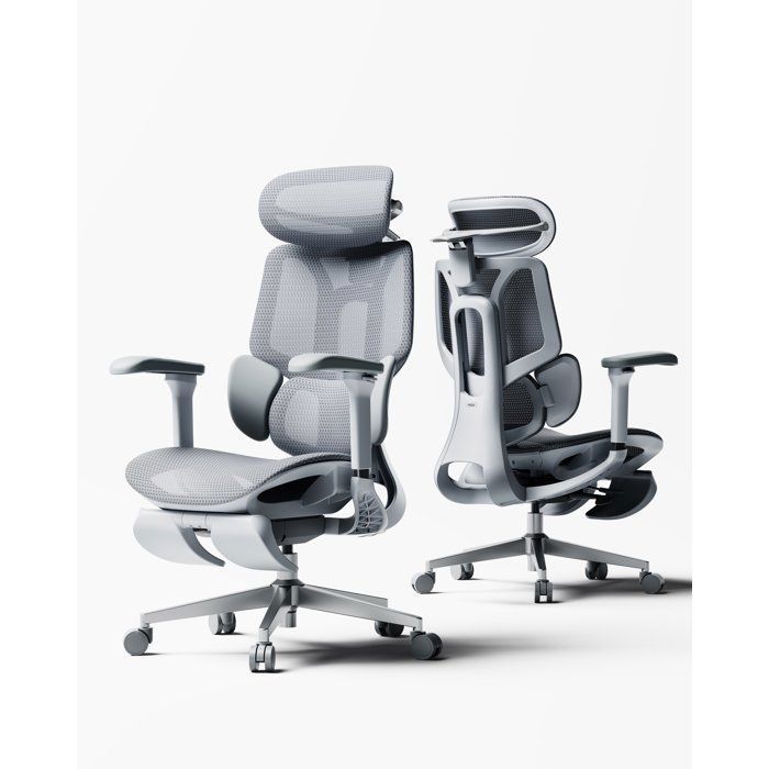 Hbada E3 Air 2026 Chaise de Bureau Ergonomique Soutien Lombaire 3 Zones 4D Appui-Tête & Accoudoirs (Gris avec Repose-Pieds)