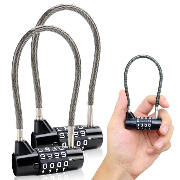 2PCS Cadenas Code 4 Chiffres Câble Antivol Bagages Valise Vélo Clôture Casier Serrure Extérieure Lumiryn