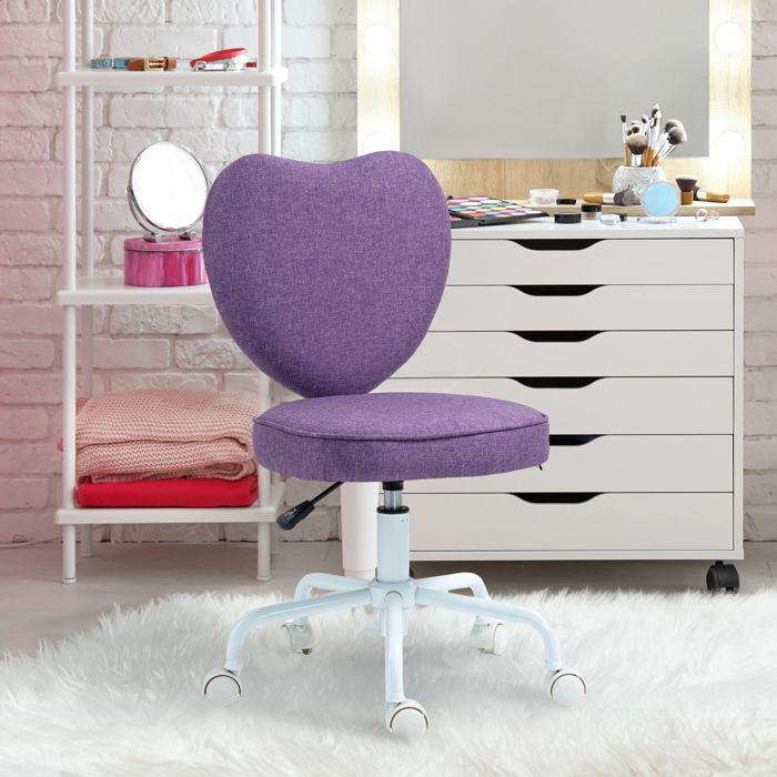 Chaise de bureau cœur en tissu 40x50x79-89 cm violet hauteur réglable 5 roulettes