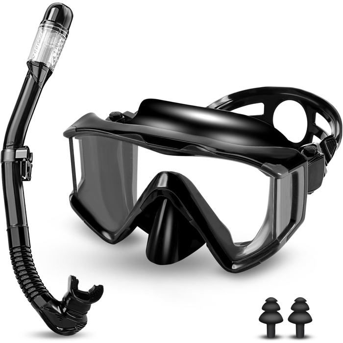 Masque de plongée adulte vue panoramique 180° - 3 fenêtres verre trempé anti-buée anti-fuite jupe silicone snorkeling et plongée