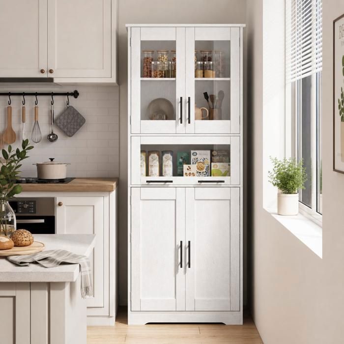 Armoire de rangement，5 étagères réglables，MDF hydrofugeanti-basculement，60× 30 × 169 cm，blanc