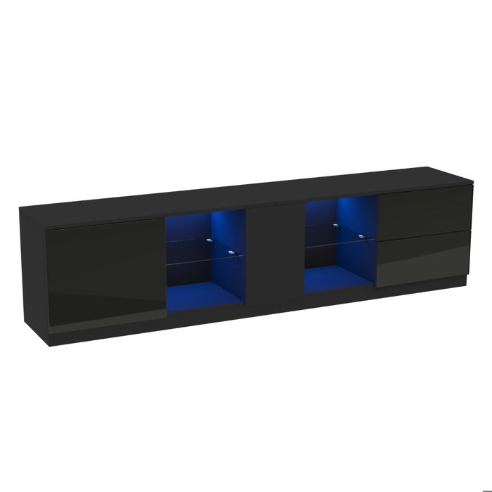 Meuble TV 160 x 40 x 52 cm caisson à tiroirs laqué brillant meuble latéral avec éclairage LED noir.