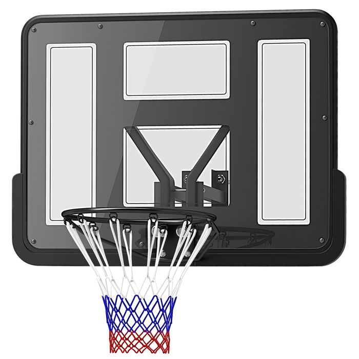 Panier de basket mural panier basket avec panneau incassable cerceau en acier et filet indéchirable 110L x 75H cm noir