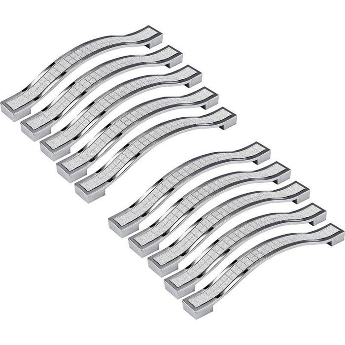 Lot de 10 Poignées Modernes Cristal Givré & Argent - Boutons Alliage de Zinc pour Armoire Commode Penderie