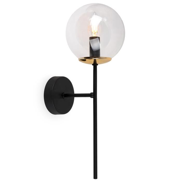 Applique murale Siena noire et dorée 1 lampe abat-jour transparent E14