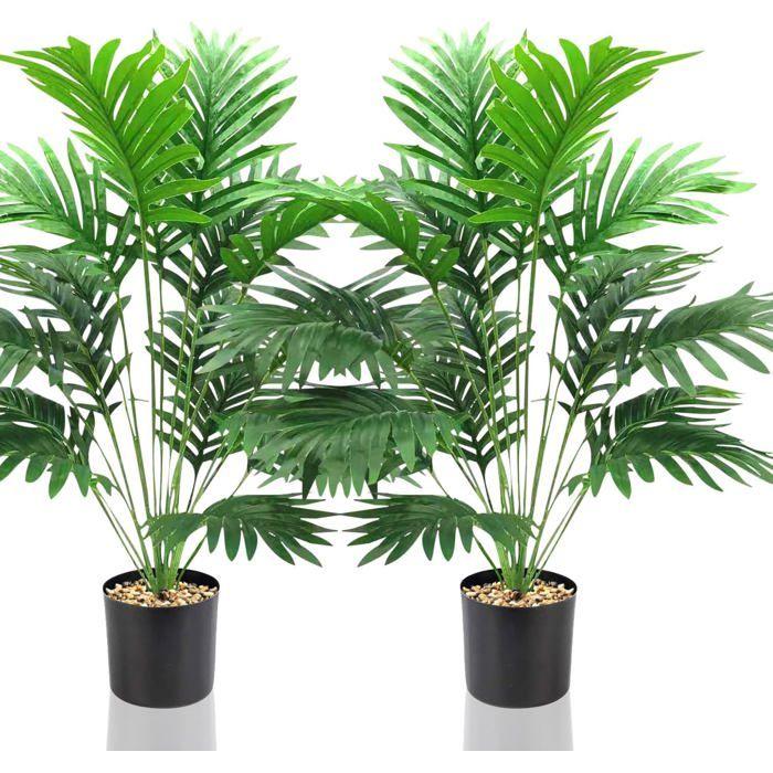 Plantes artificielles en pot - Lot de 2 pots - Palmier artificiel - Monstera artificiel