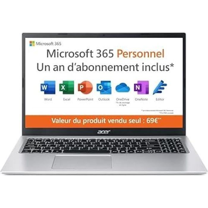 Acer Aspire 1 A115-32-C3AK Ordinateur Portable 15.6 FHD (Intel® Celeron® N4500 Ram 4 Go 128 Go eMMC UHD Graphic Windows 11) – C