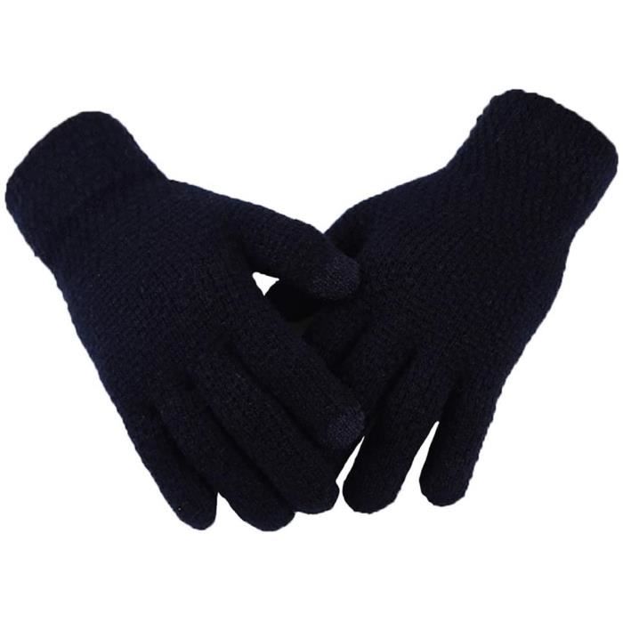 Gants D'hiver Chauds Yobenki – Tricot Unisexe, Doublure Polaire – Noir