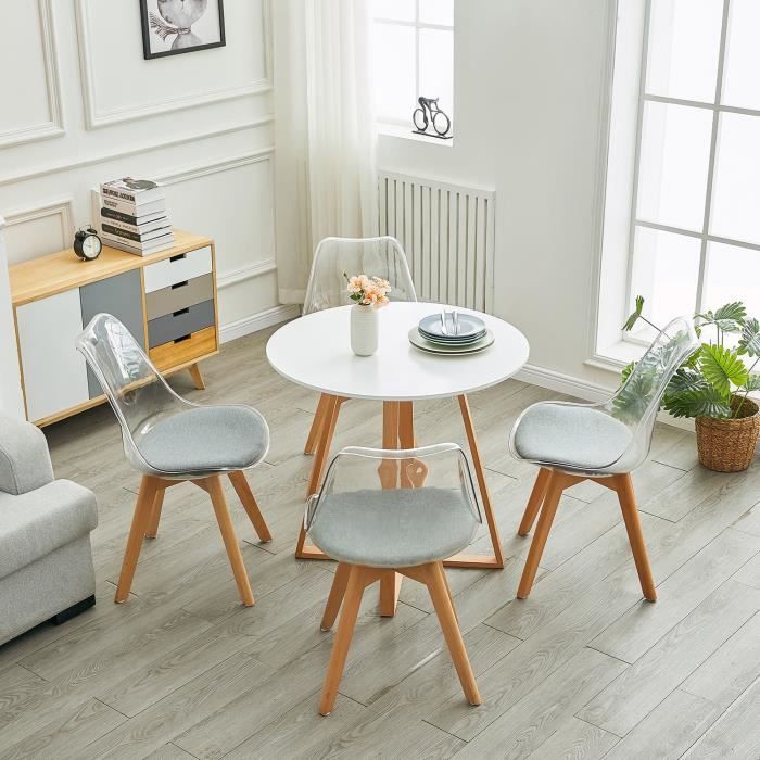Liepu Table à Manger Ronde Design Blanche 4 Chaises Encastrable Grisstyle Scandinave