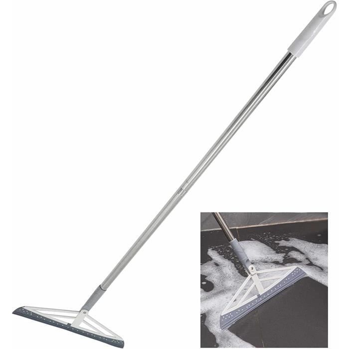 Balai Raclette Sol Avec Long Manche Réglable 110cm, Balai Raclette De Sol Avec 38cm Bandes De Silicone, Laveur De Sol à Raclette Rotatif à 180°pour Nettoyage De Garage, Douche, Salle De Bain