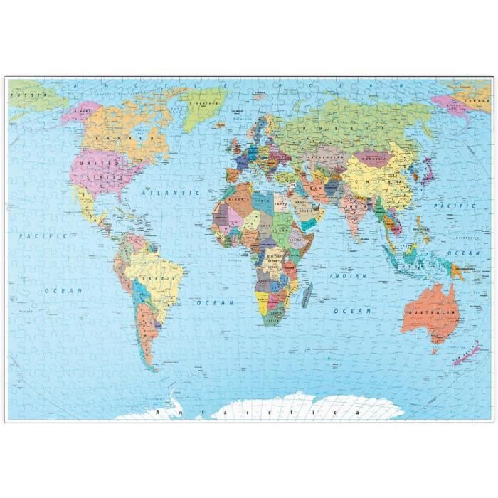 Sticker Carte du monde en couleur - frontières, pays, routes et villes Sticker Carte du monde en couleur - frontières, pays, routes et villes