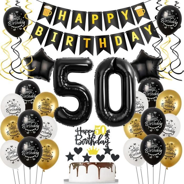 Ballon Chiffre 50 Ans Noir & Or Bouquet * Hooray 50 Ans Anniversaire  Décoration Set de