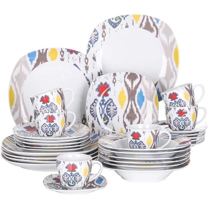 LOVECASA, 32pcs Service de Table Complet Porcelaine pour 8 Personnes
