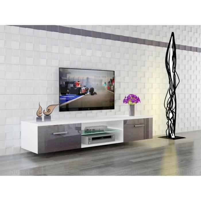 Meuble Tv Suspendu Hauteur Du Sol Meuble Tv Suspendu Giuliano Gris Laque Et Blanc Mat 160 Cm Achat