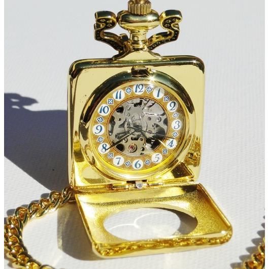 Pendentif montre gousset KIPLE boitier carré plaqué or