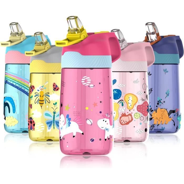 Omedecal Gourde Enfant Avec Paille 480ml, Anti Fuite Portable Bouteille D'eau Enfant Sans BPA & Verrouillage Sécurisé Fille Garçon Pour L'école Sport - Animaux Marins