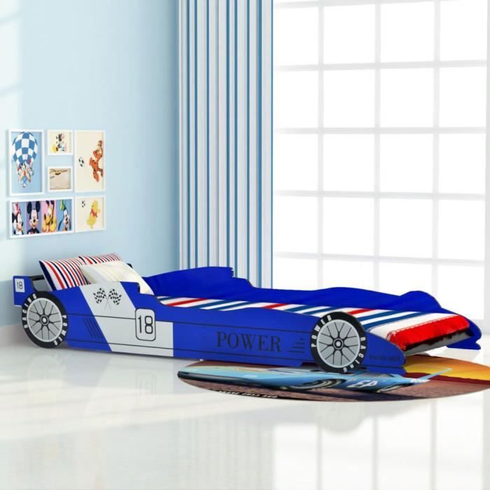 pop - market lit voiture de course pour enfants 90 x 200 cm bleu,haut de gamme®kzinee®