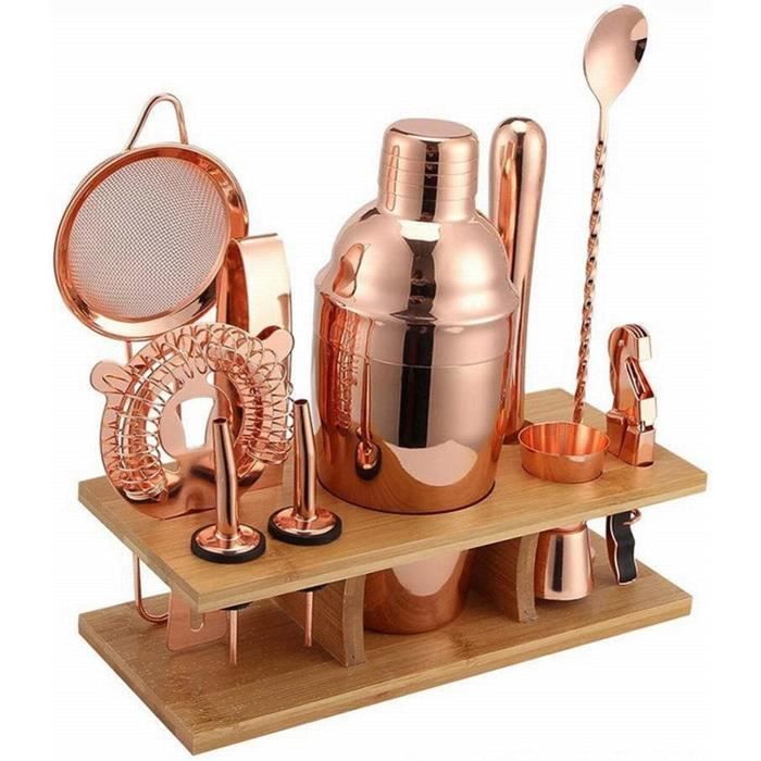 Cocktail Shaker Set, Shaker Cocktail Kit de Fabrication de Barman avec Support en Bois Accueil