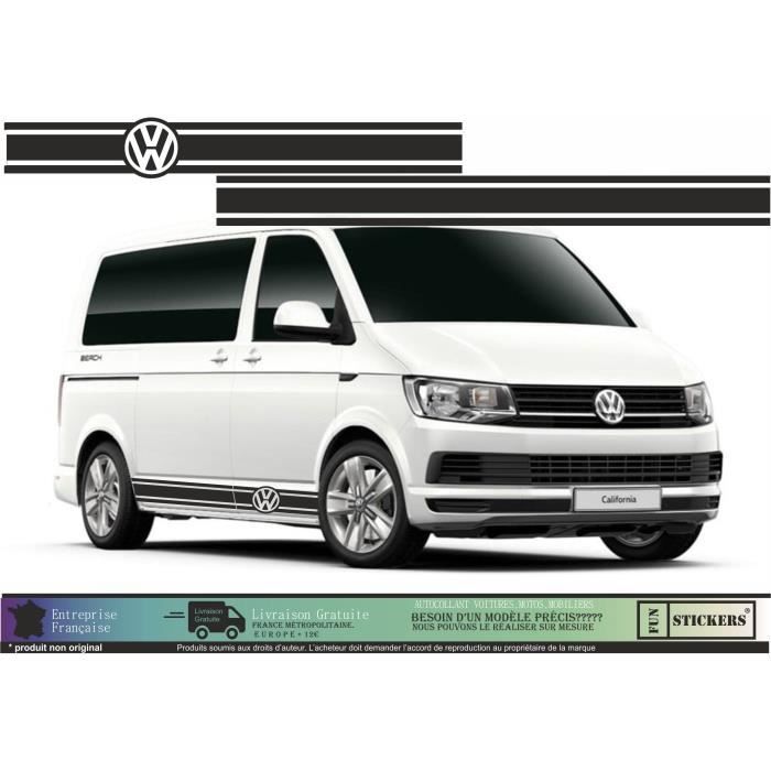 Auto-Dress® Lot De Bandes Latérales Autocollantes Pour VW T4 T5 T6 Bus - Édition Originale Noir Mat Empattement Court - Personnalisable