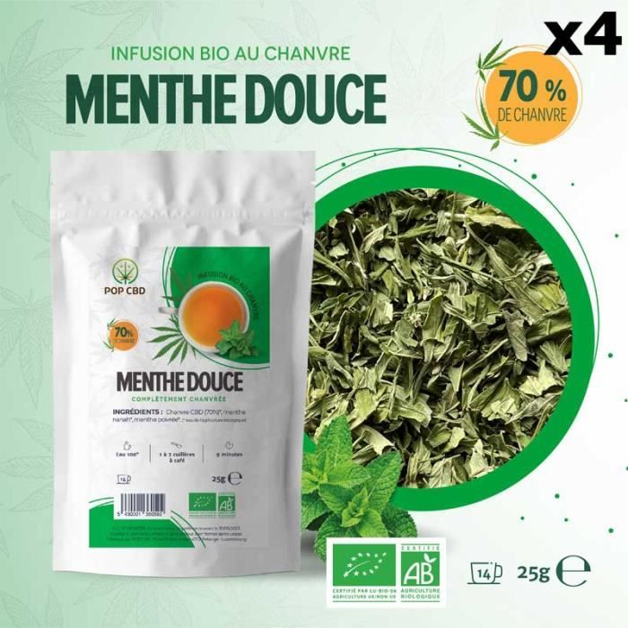 Lot de 4 Infusions Bio Pop CBD "Menthe Douce", au