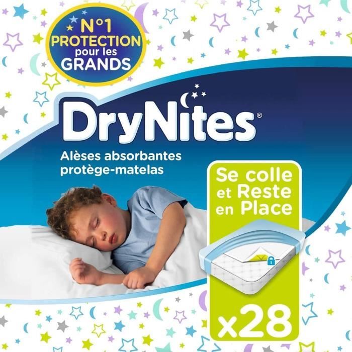 28 alèses Pour enfants de 3 à 15 ans 88 x 78 cm DryNites Bedmats Alèses absorbantes jetables pour lit simple 4 x 7 unités Huggies 