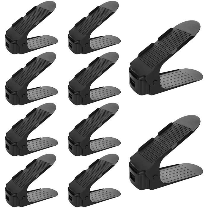 20 Emplacements à Chaussures Réglables – 4 Hauteurs – Gain De Place Pour Placard – Antidérapants – Noir