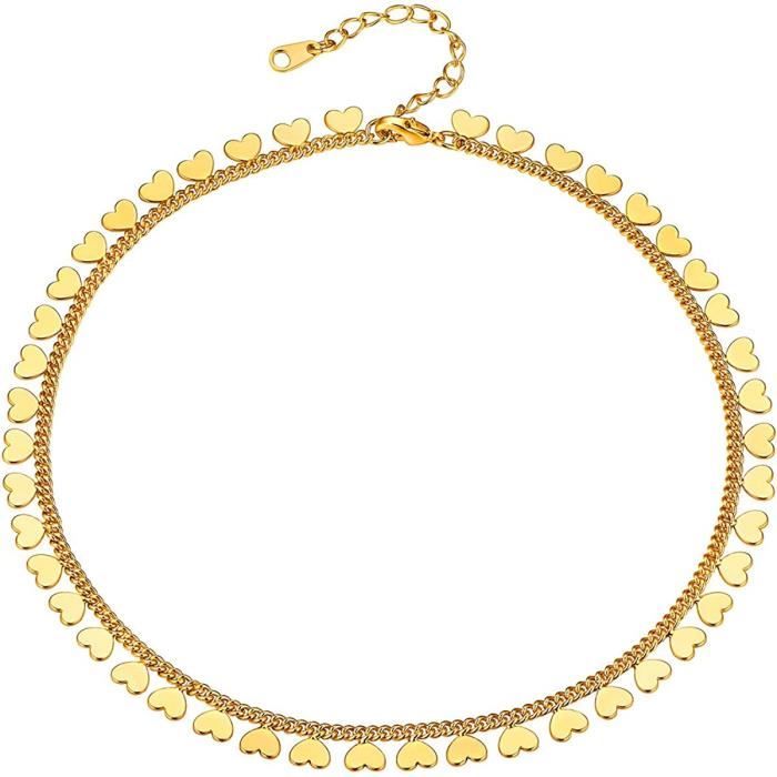 Collier Ras Du Cou Femme Pendentif Cœur Plaqué Or 18K - Chaîne Acier Inoxydable Longueur Réglable 38+6 Cm - Bijou élégant Cadeau Anniversaire, Saint-Valentin