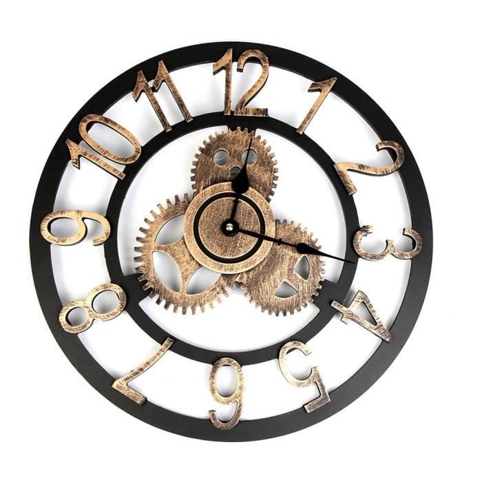 Horloge Murale Goud Antique 60 cm Chiffres Romains sans Tic-Tac Horloge