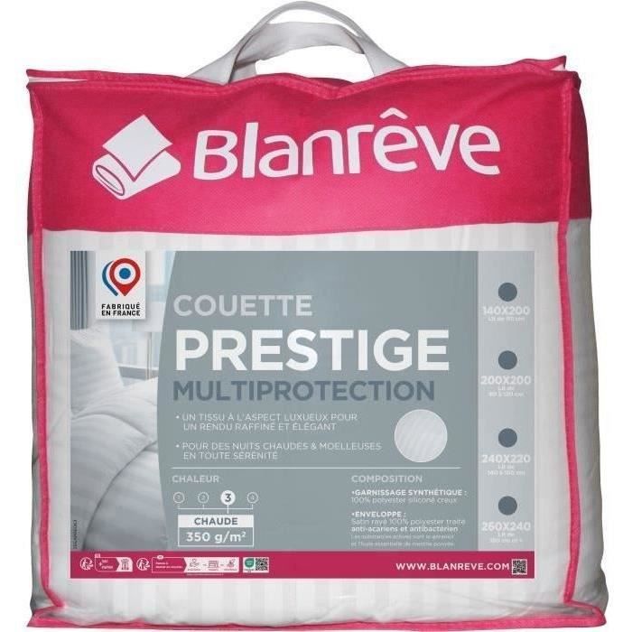 Couette 240x260 cm BLANREVE PRESTIGE Multiprotection - 100% Polyester - 2 Personnes - Satin rayé