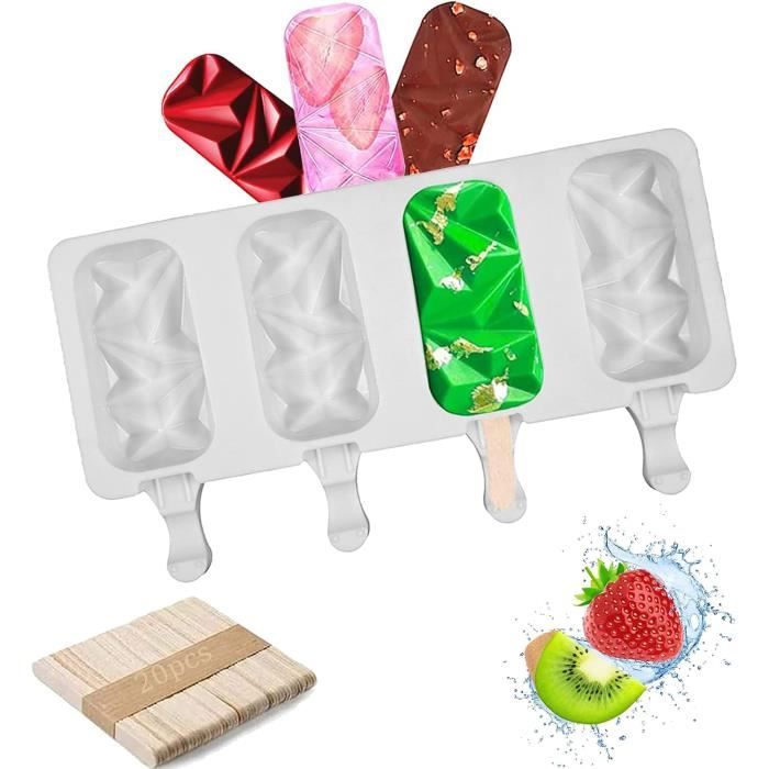 2 PièCes Silicone Moule à CrèMe GlacéE, 4 Cellules Pop Ice Lolly